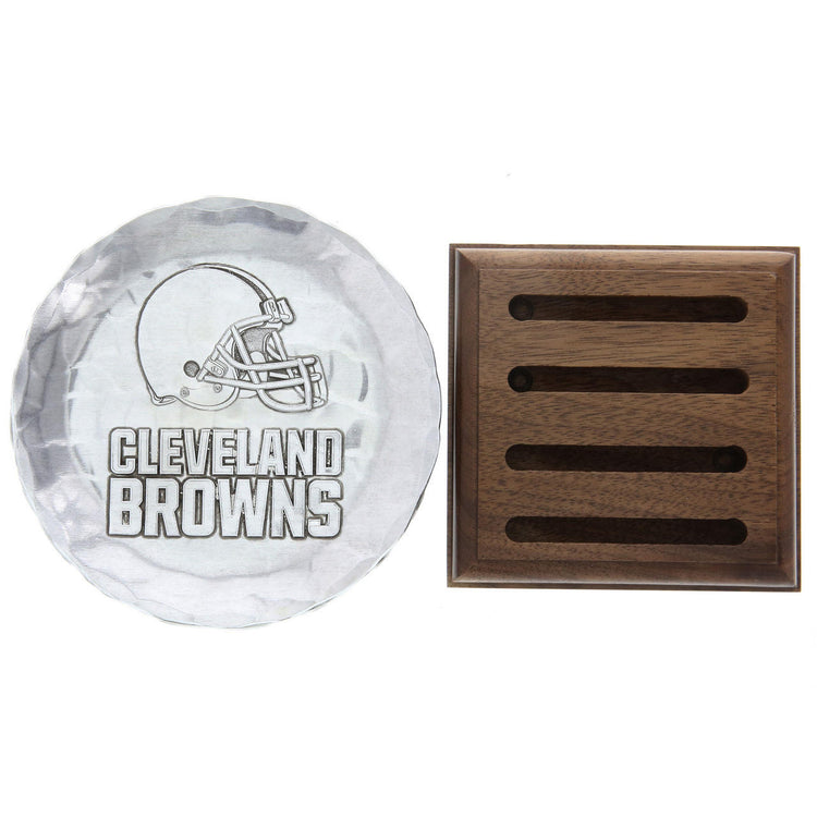 Cleveland Browns 4 Piece Coaster Set with Caddy (Aluminum)