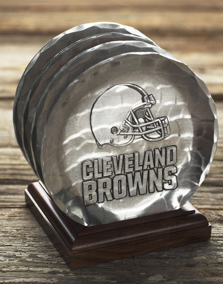 Cleveland Browns 4 Piece Coaster Set with Caddy (Aluminum) 