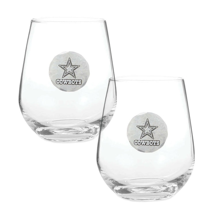 Dallas Cowboys Stemless Wine Glass Set and Collector's Box 