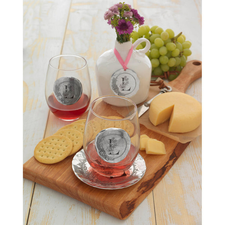 Floral Monogram Initial Wine Glass