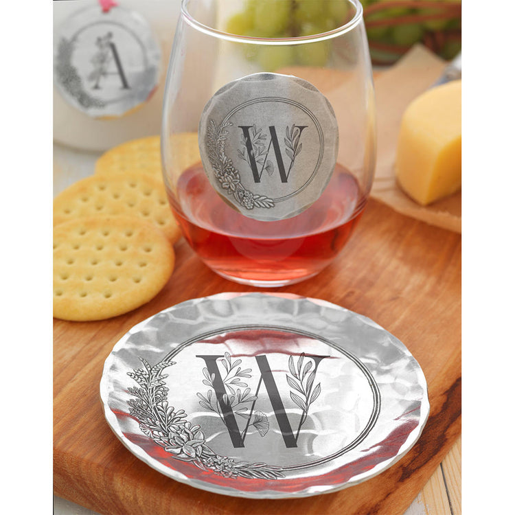Floral Monogram Initial Wine Glass