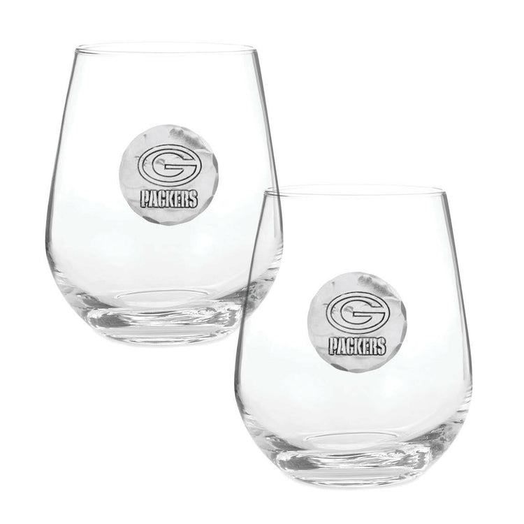 Green Bay Packers Stemless Wine Glass Set and Collector's Box 