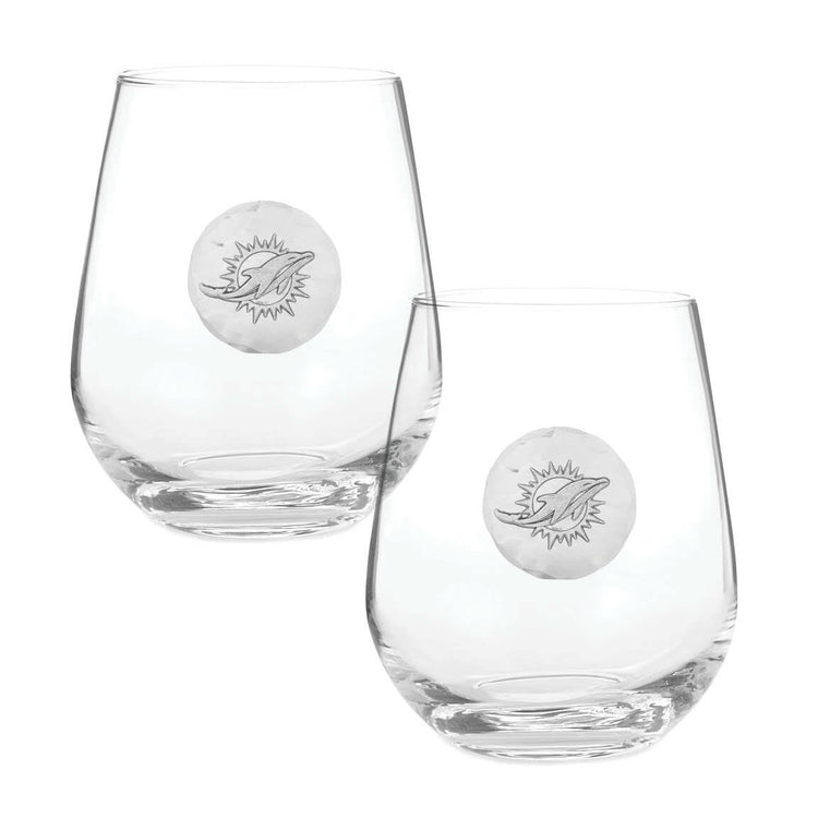 Miami Dolphins Stemless Wine Glass Set and Collector's Box 