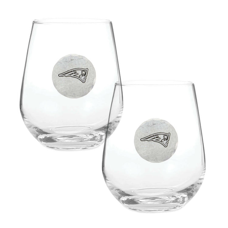 New England Patriots Stemless Wine Glass Set and Collector's Box 