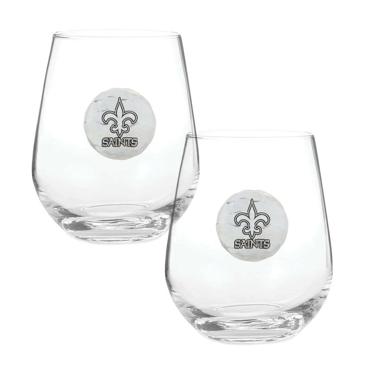 New Orleans Saints Stemless Wine Glass Set and Collector's Box 