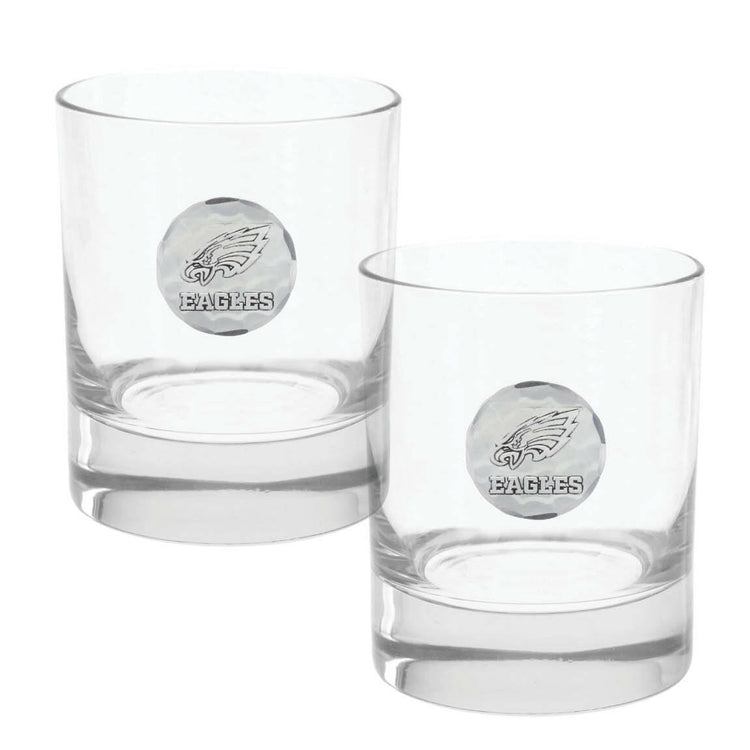 Philadelphia Eagles 2-Piece Rocks Glass Set with Collectible Box (Aluminum)