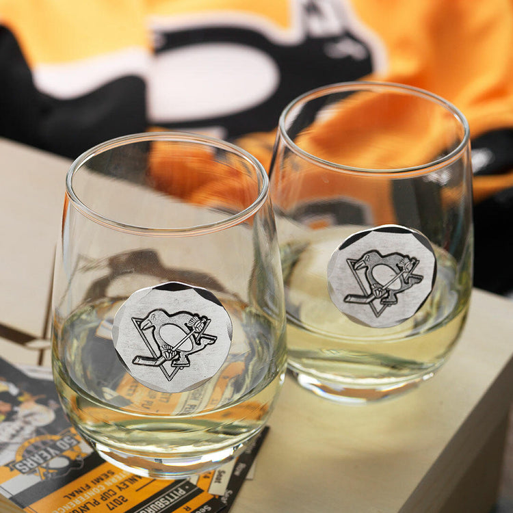 Pittsburgh Penguins 2-Piece Stemless Wine Glass Set with Collectible Box 