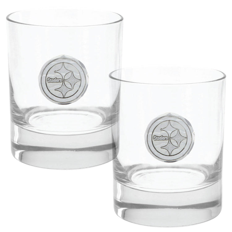 Pittsburgh Steelers 2-Piece Rocks Glass Set with Collectible Box (Aluminum)