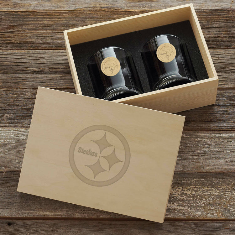 Pittsburgh Steelers 2-Piece Rocks Glass Set with Collectible Box (Bronze)