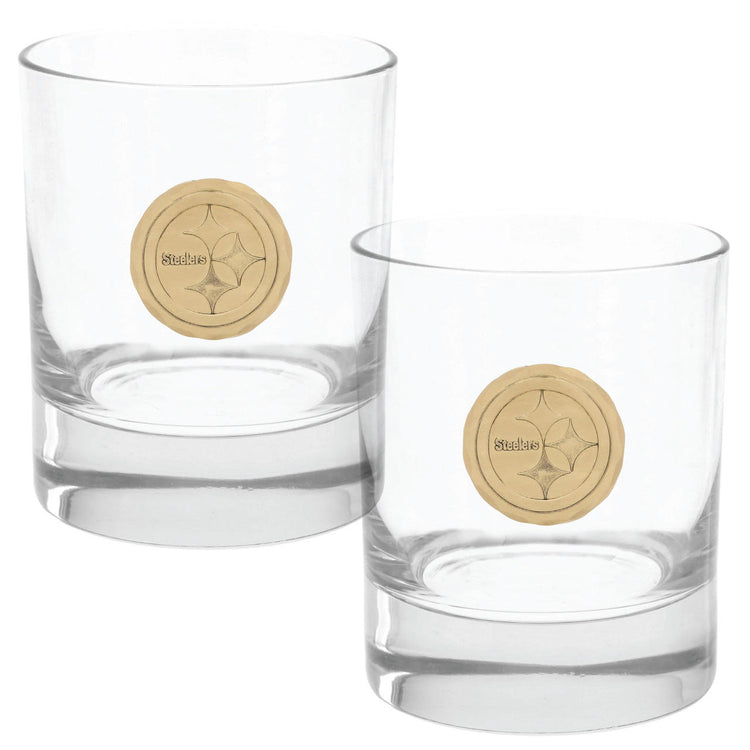 Pittsburgh Steelers 2-Piece Rocks Glass Set with Collectible Box (Bronze)