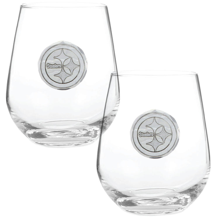 Pittsburgh Steelers 2-Piece Stemless Wine Glass Set with Collectible Box (Aluminum) 