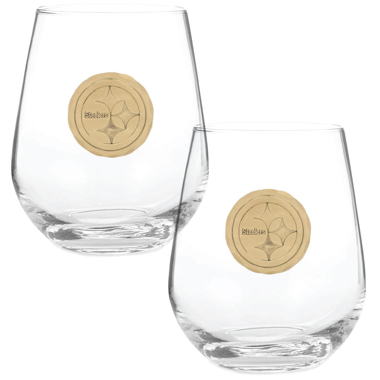 Pittsburgh Steelers 2-Piece Stemless Wine Glass Set with Collectible Box (Bronze) 