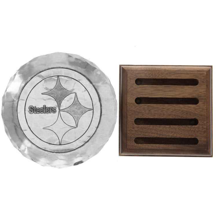 Pittsburgh Steelers 4 Piece Coaster Set with Caddy (Aluminum)