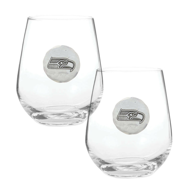 Seattle Seahawks Stemless Wine Glass Set and Collector's Box 