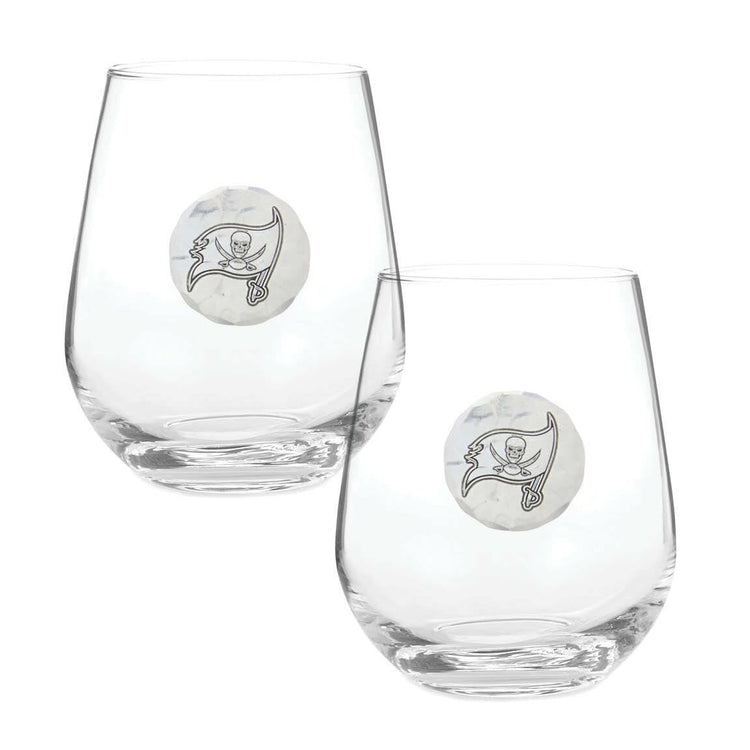 Tampa Bay Buccaneers Stemless Wine Glass Set and Collector's Box 