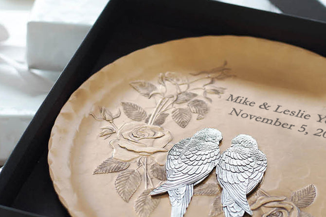 Personalized Mixed Metal Love Birds Wedding or Anniversary Plate