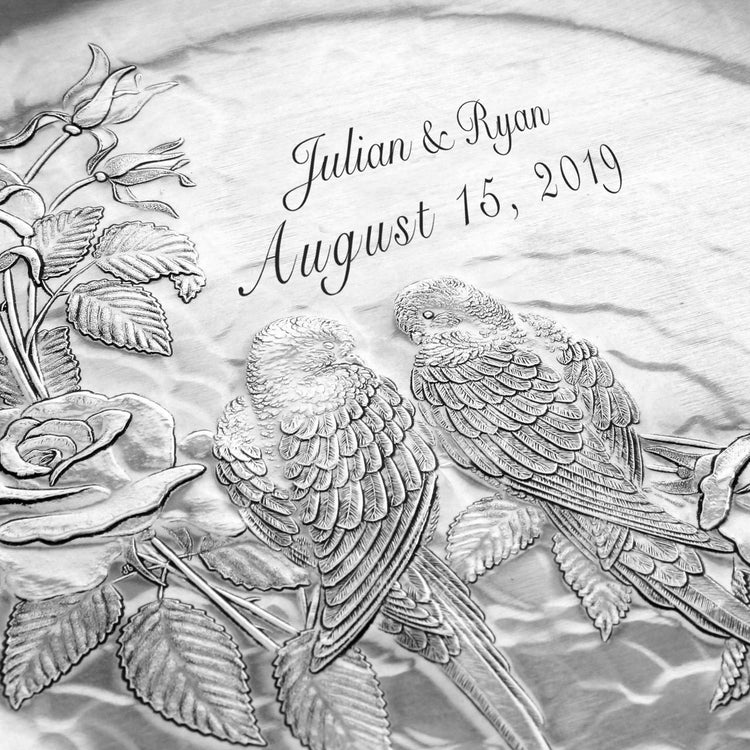 Personalized Aluminum Love Birds Wedding or Anniversary Plate 