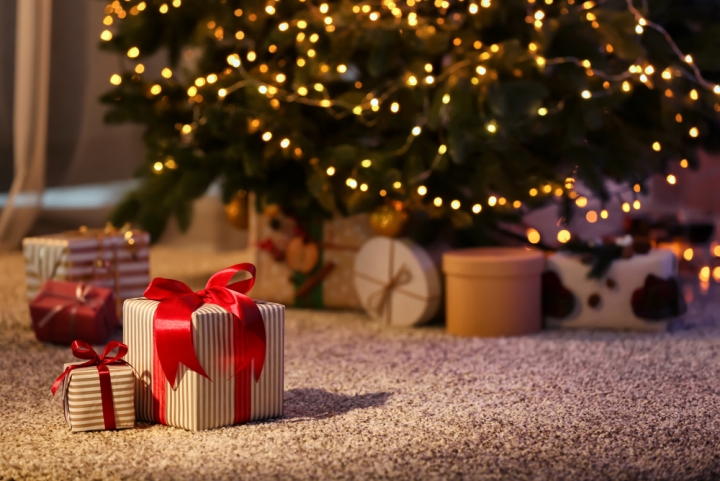 Christmas presents near the decorated Christmas tree